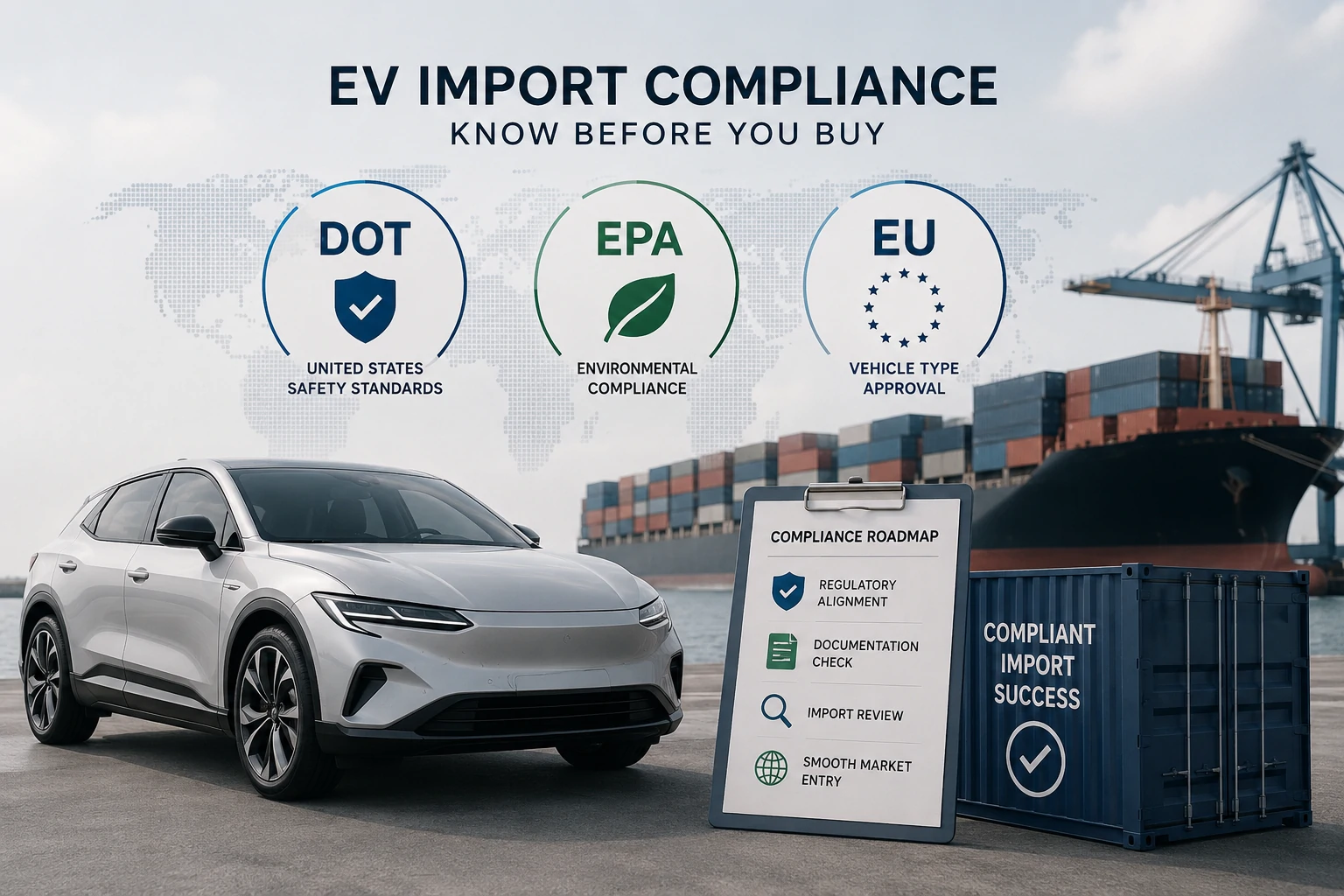 DOT, EPA 및 EU 표준: EV 수입업체가 구매하기 전에 알아야 할 사항